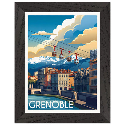 Affiche Grenoble - Encadrée, cadre noir 15x20 cm