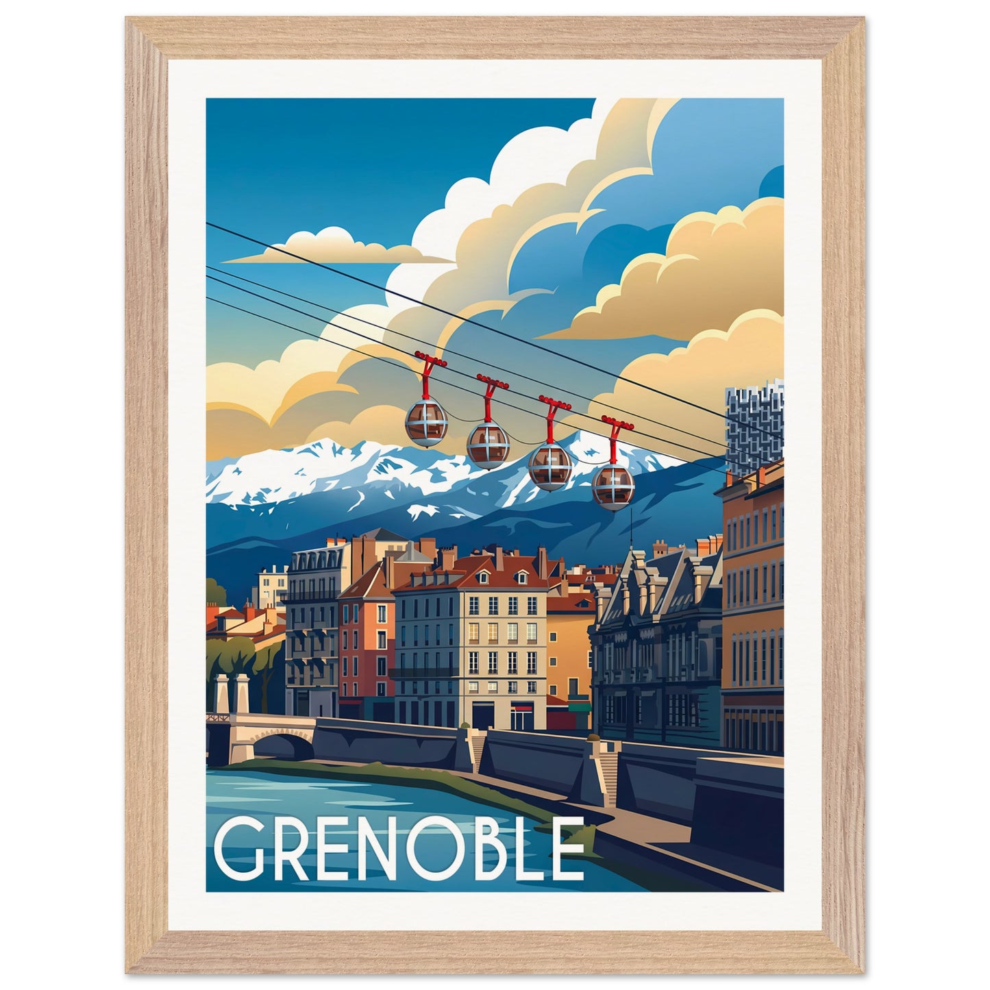 Affiche Grenoble - Encadrée, cadre bois 30x40 cm
