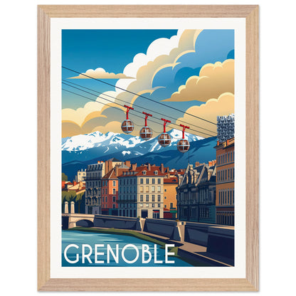 Affiche Grenoble - Encadrée, cadre bois 30x40 cm