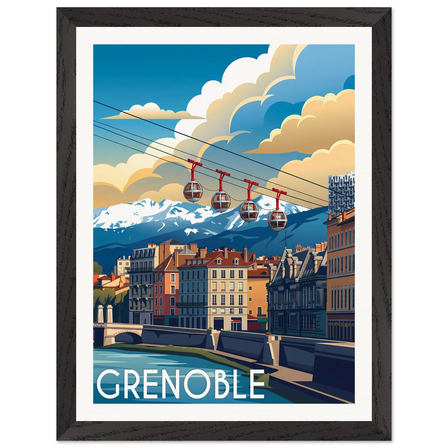 Affiche Grenoble - Encadrée, cadre noir 30x40 cm