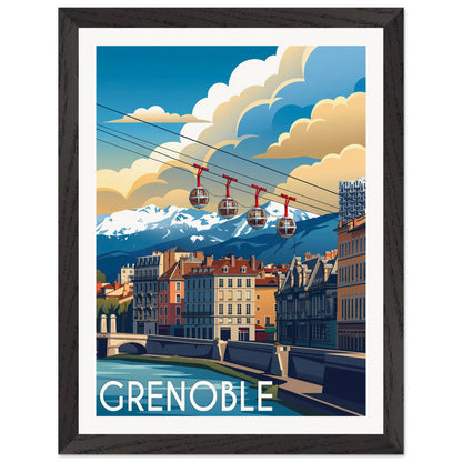Affiche Grenoble - Encadrée, cadre noir 30x40 cm