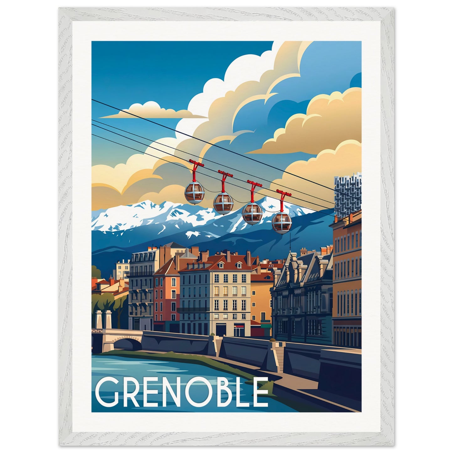 Affiche Grenoble - Encadrée, cadre blanc 45x60 cm