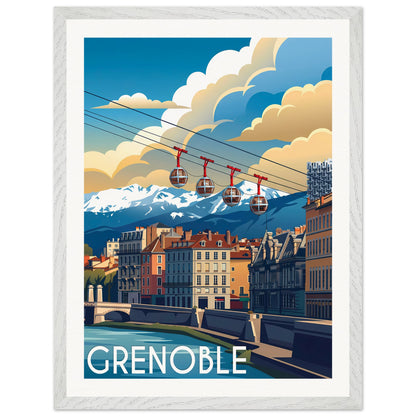 Affiche Grenoble - Encadrée, cadre blanc 45x60 cm