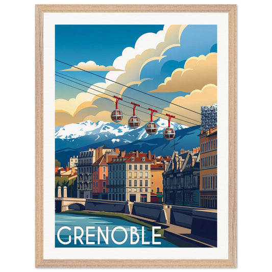 Affiche Grenoble - Encadrée, cadre bois 45x60 cm