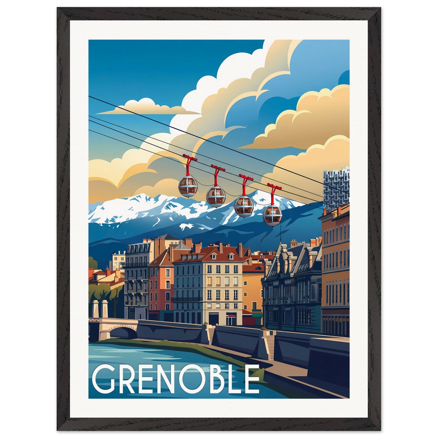 Affiche Grenoble - Encadrée, cadre noir 45x60 cm