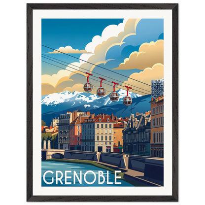 Affiche Grenoble - Encadrée, cadre noir 45x60 cm