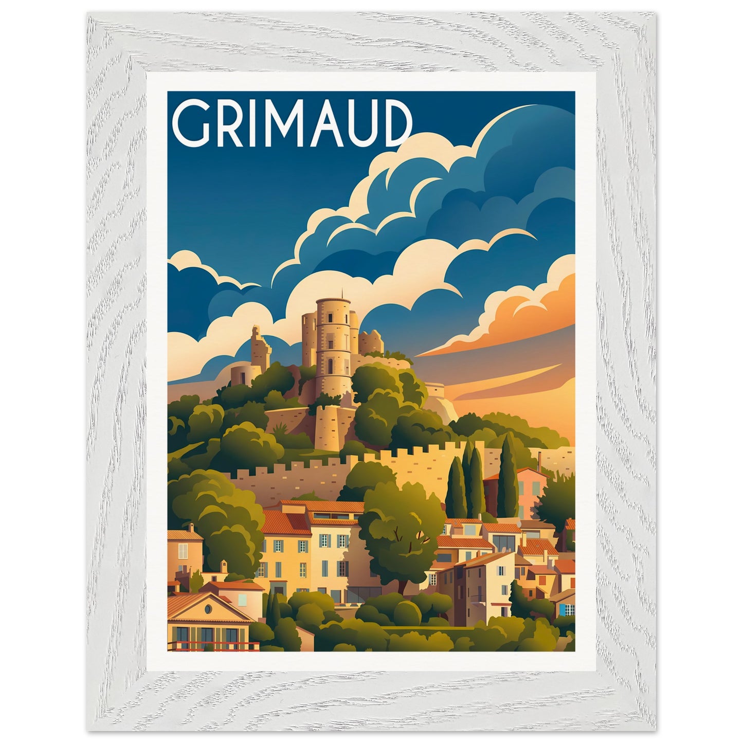 Affiche Grimaud - Encadrée, cadre blanc 15x20 cm