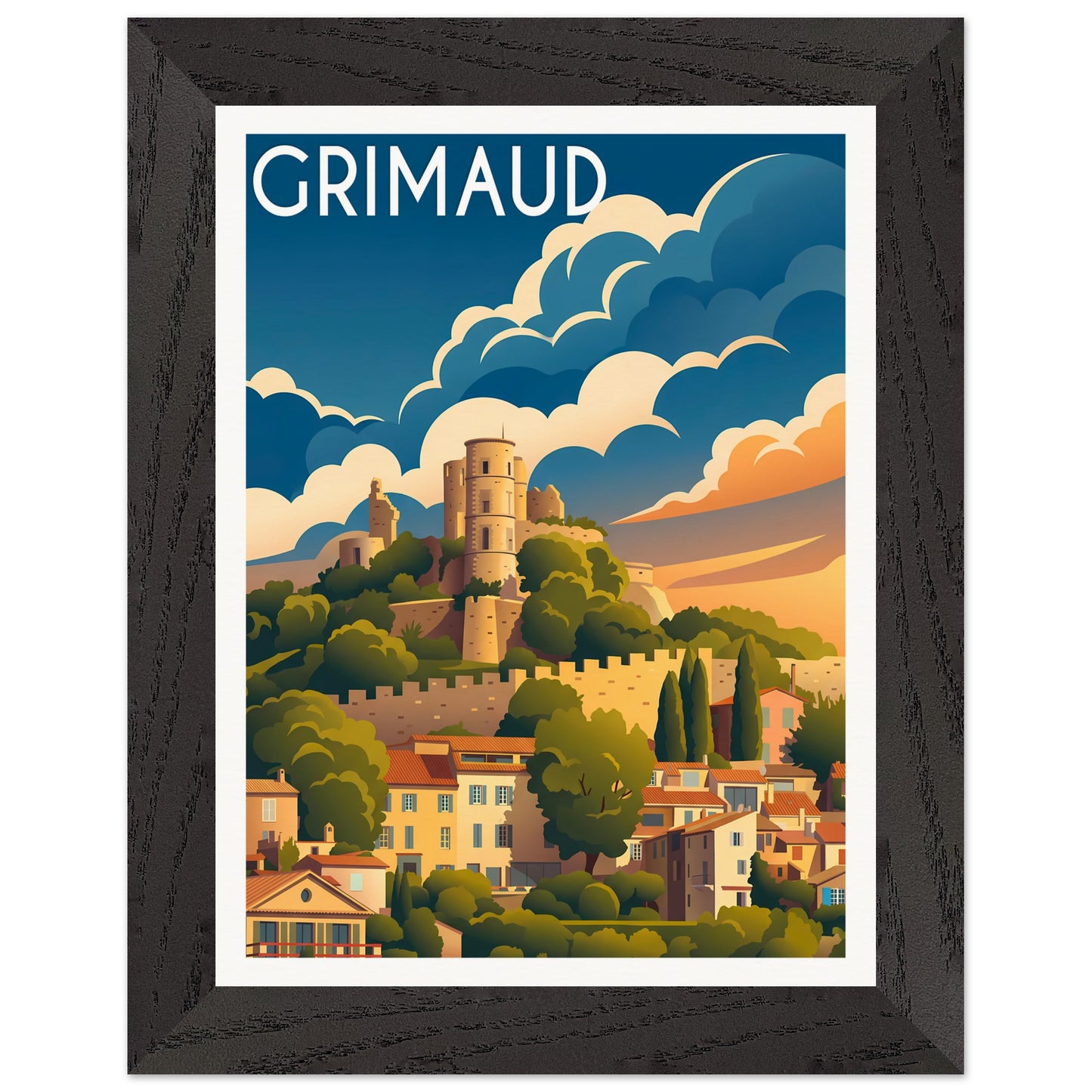 Affiche Grimaud - Encadrée, cadre noir 15x20 cm
