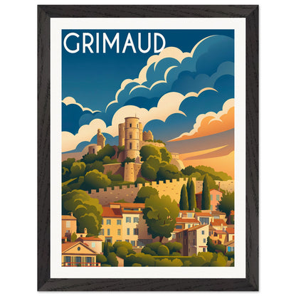 Affiche Grimaud - Encadrée, cadre noir 30x40 cm