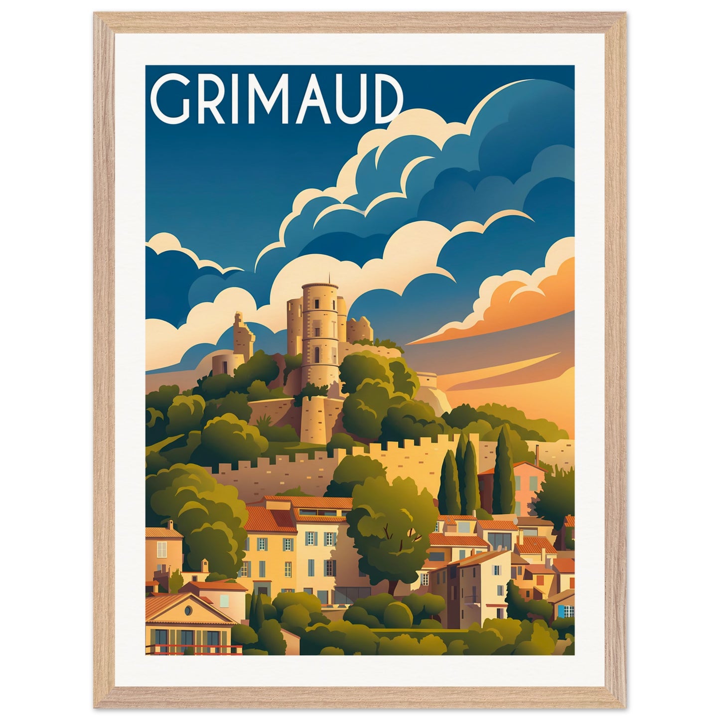 Affiche Grimaud - Encadrée, cadre bois 45x60 cm