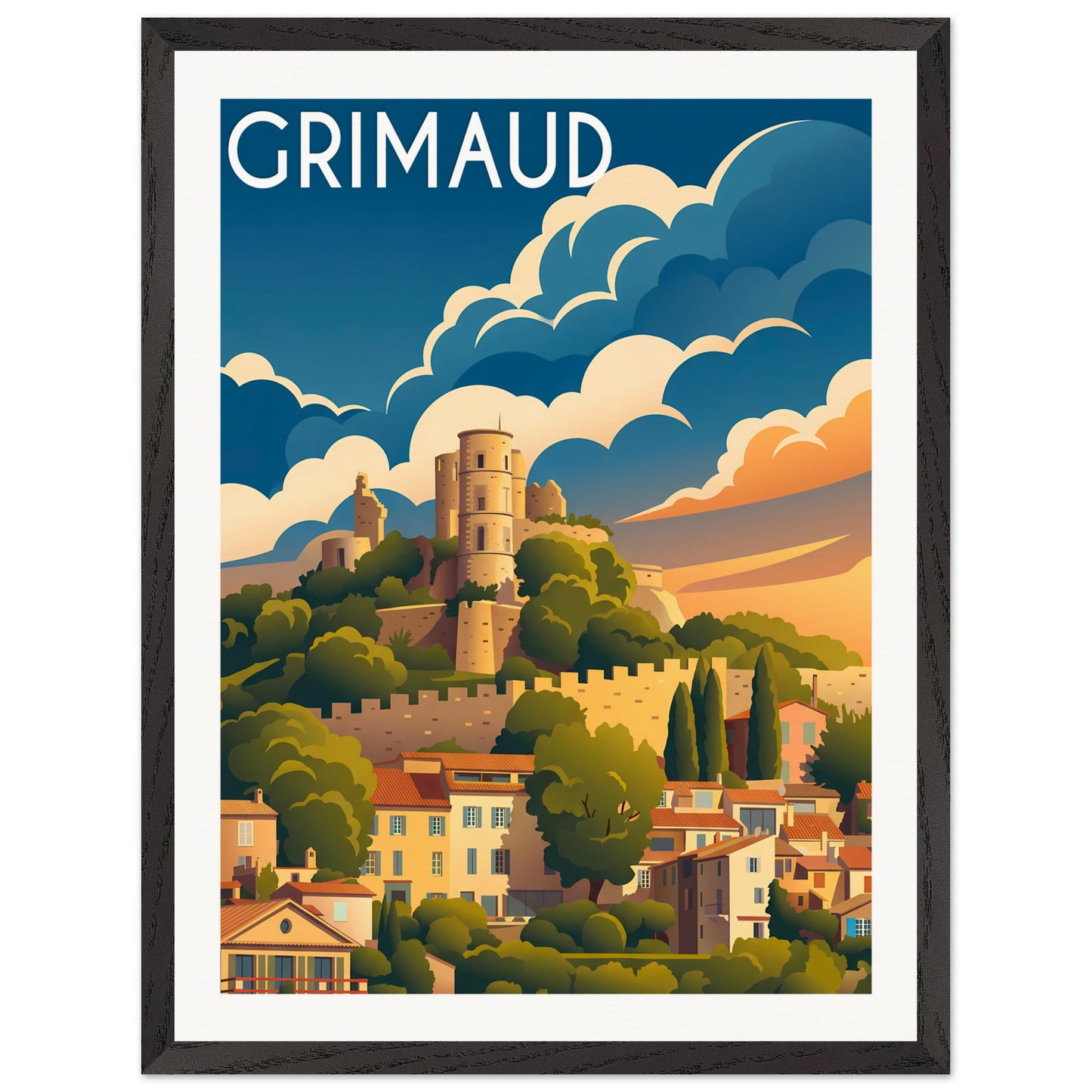 Affiche Grimaud - Encadrée, cadre noir 45x60 cm