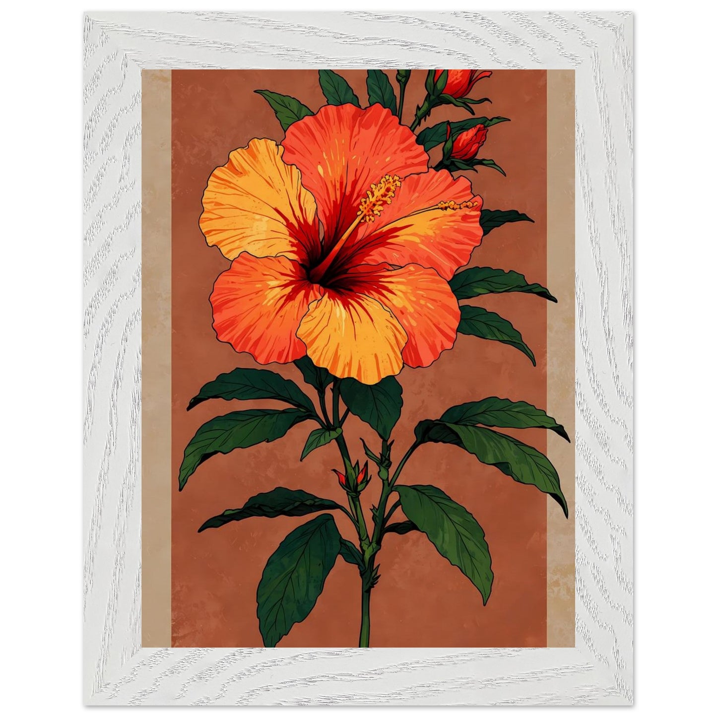 Affiche Hibiscus rouge tropical Encadrée, cadre blanc 15x20 cm