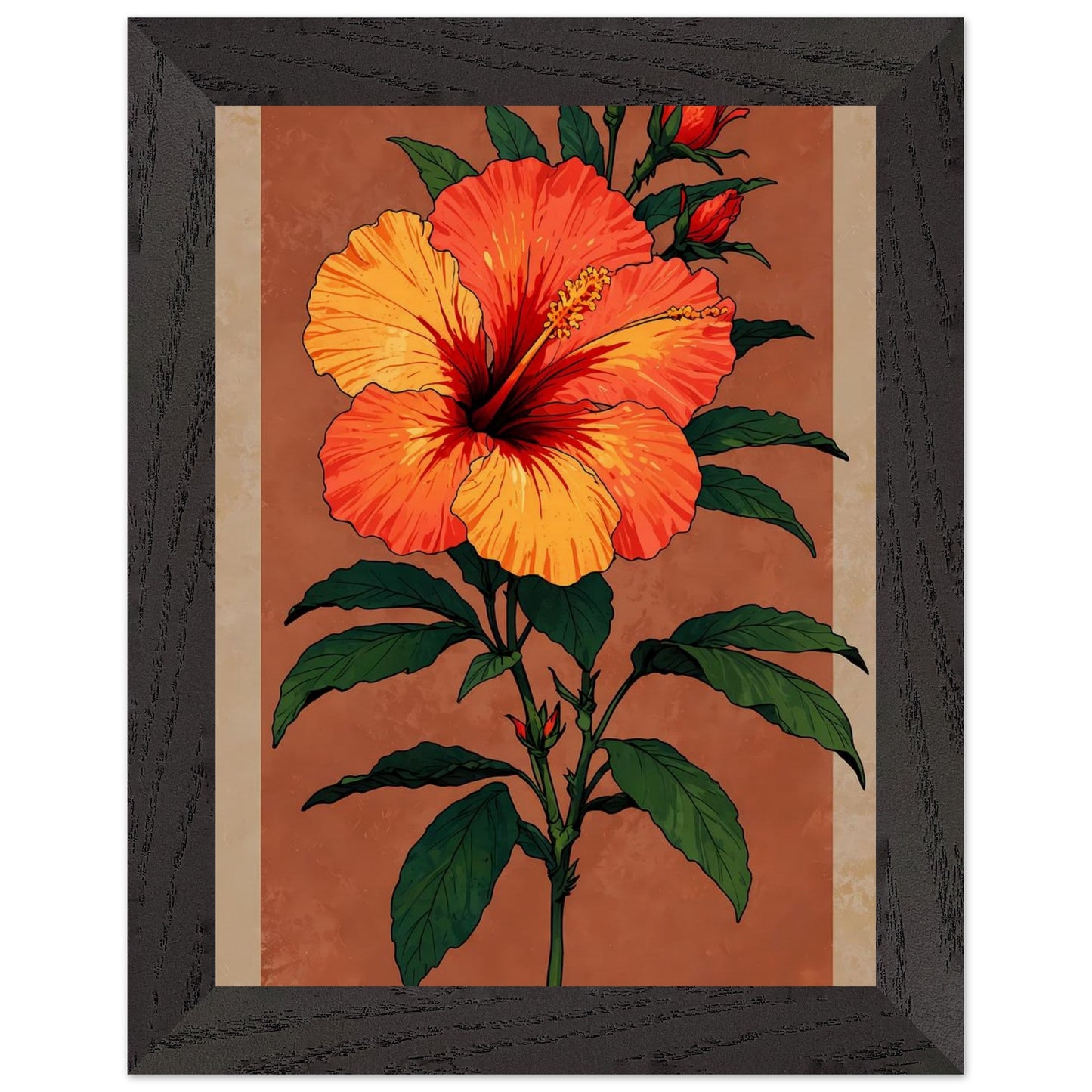 Affiche Hibiscus rouge tropical Encadrée, cadre noir 15x20 cm
