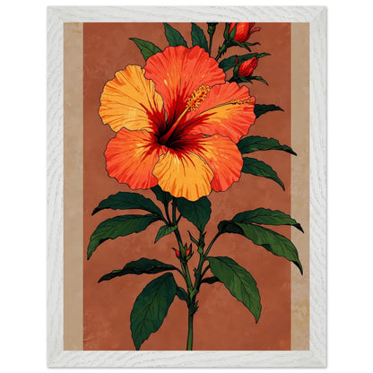 Affiche Hibiscus rouge tropical Encadrée, cadre blanc 30x40 cm