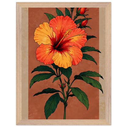 Affiche Hibiscus rouge tropical Encadrée, cadre bois 30x40 cm