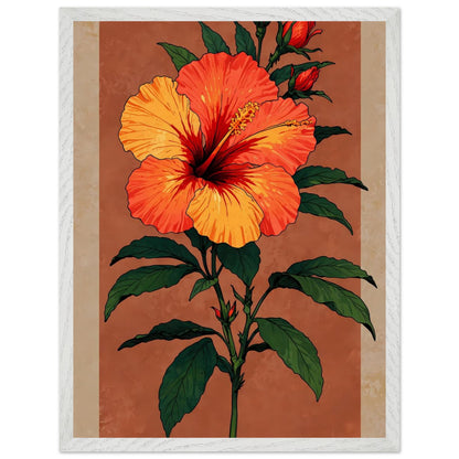 Affiche Hibiscus rouge tropical Encadrée, cadre blanc 45x60 cm