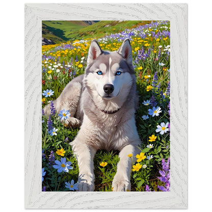 Affiche Husky sibérien Encadrée, cadre blanc 15x20 cm