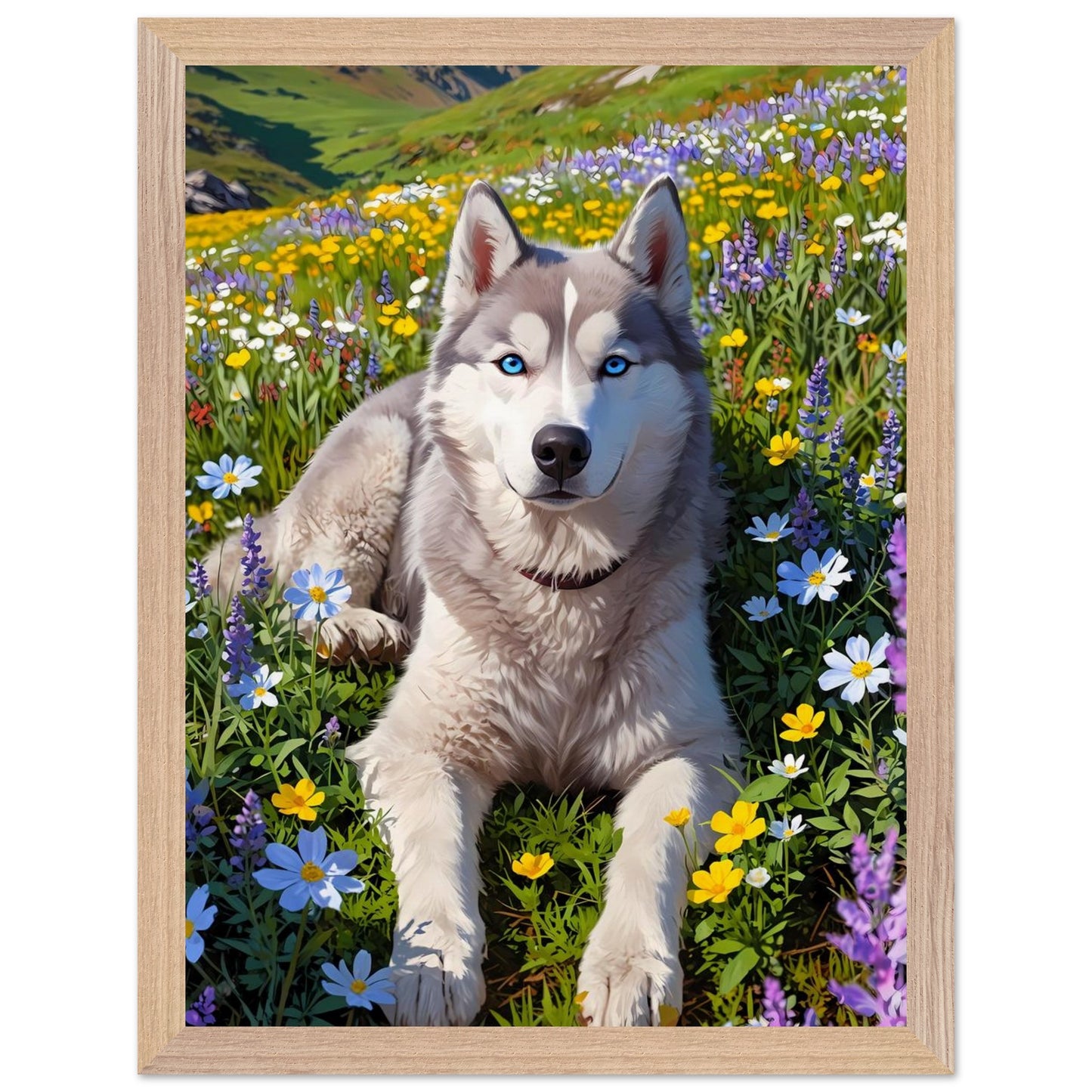 Affiche Husky sibérien Encadrée, cadre bois 30x40 cm