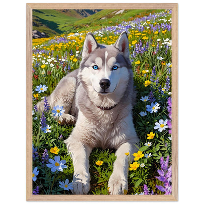 Affiche Husky sibérien Encadrée, cadre bois 45x60 cm