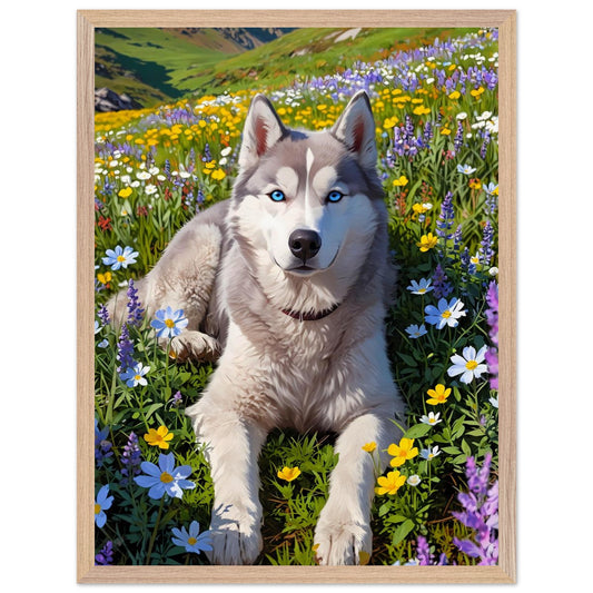 Affiche Husky sibérien Encadrée, cadre bois 45x60 cm