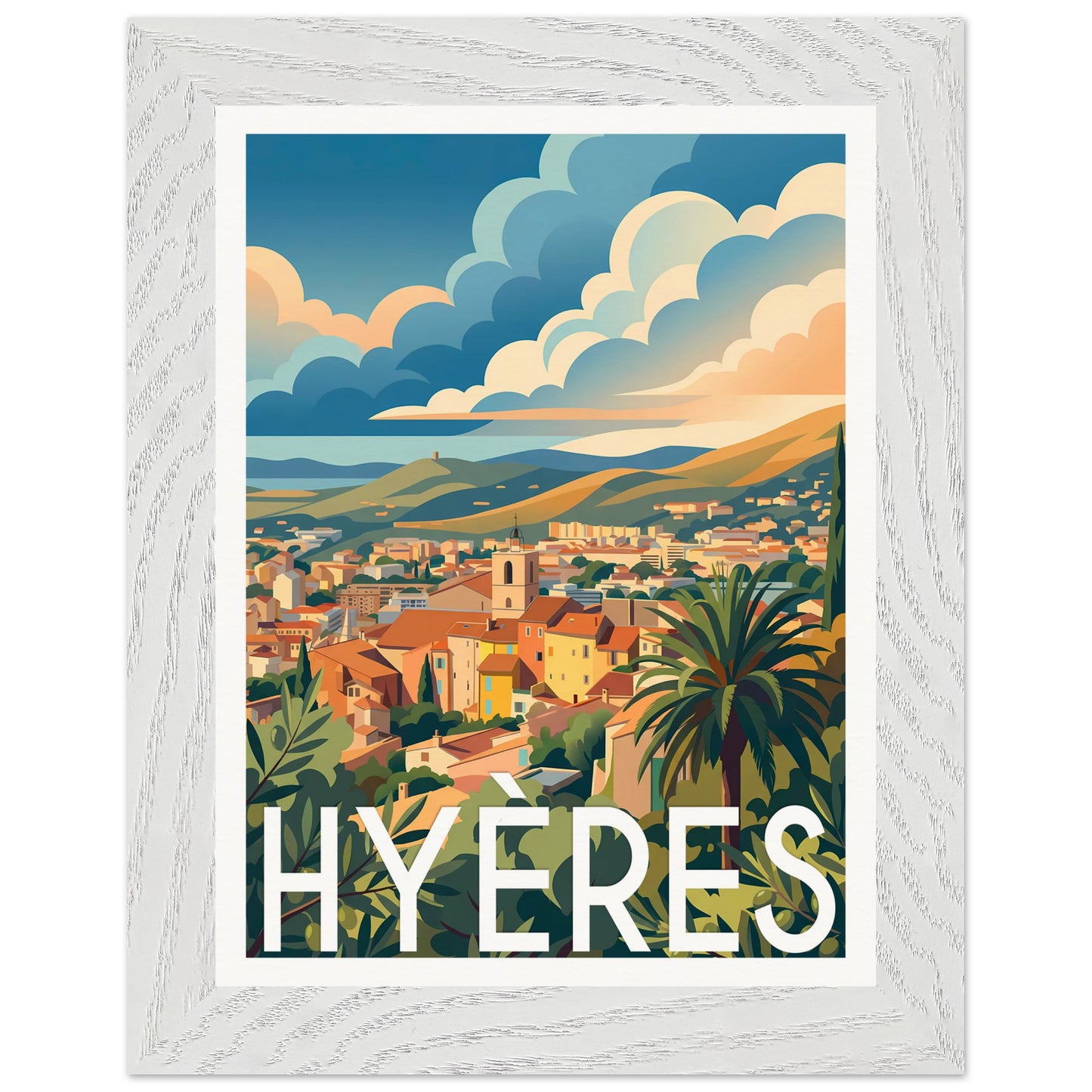 Affiche Hyères - Encadrée, cadre blanc 15x20 cm