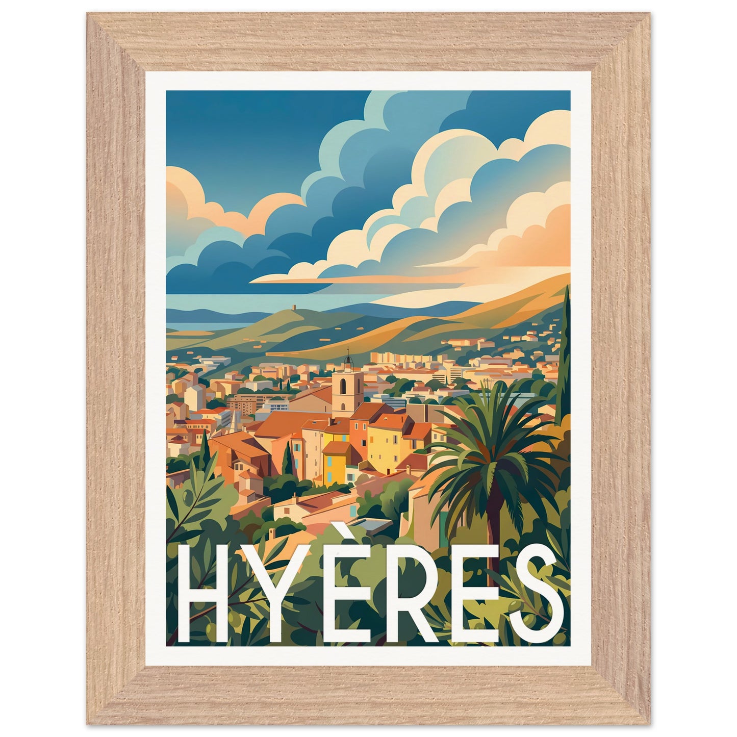 Affiche Hyères - Encadrée, cadre bois 15x20 cm