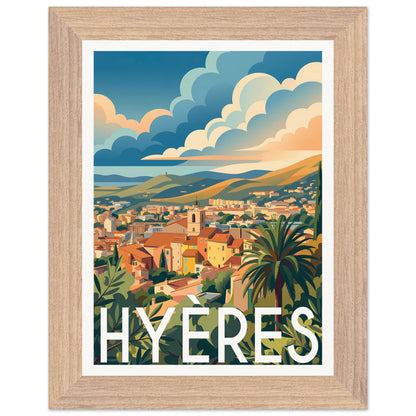 Affiche Hyères - Encadrée, cadre bois 15x20 cm
