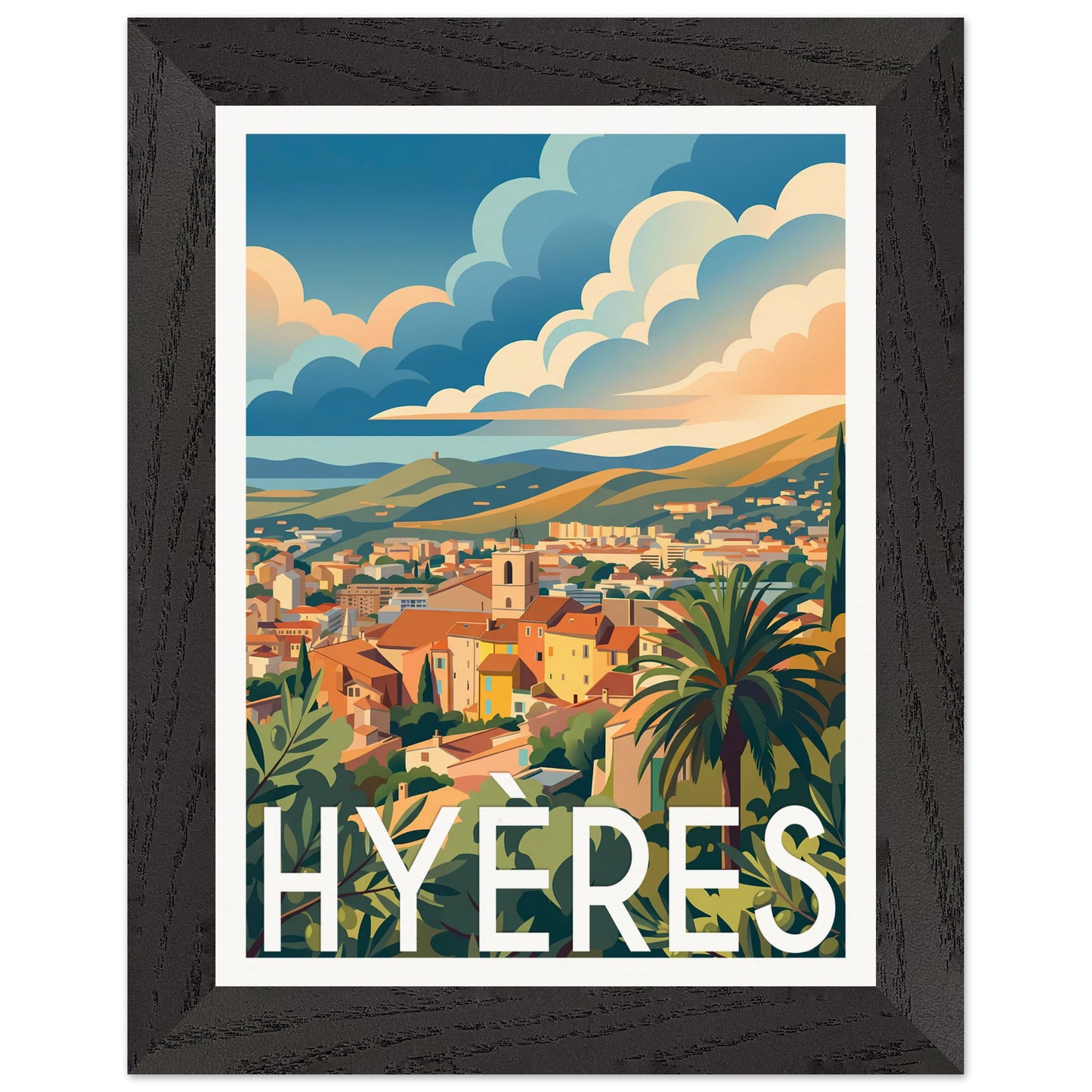 Affiche Hyères - Encadrée, cadre noir 15x20 cm