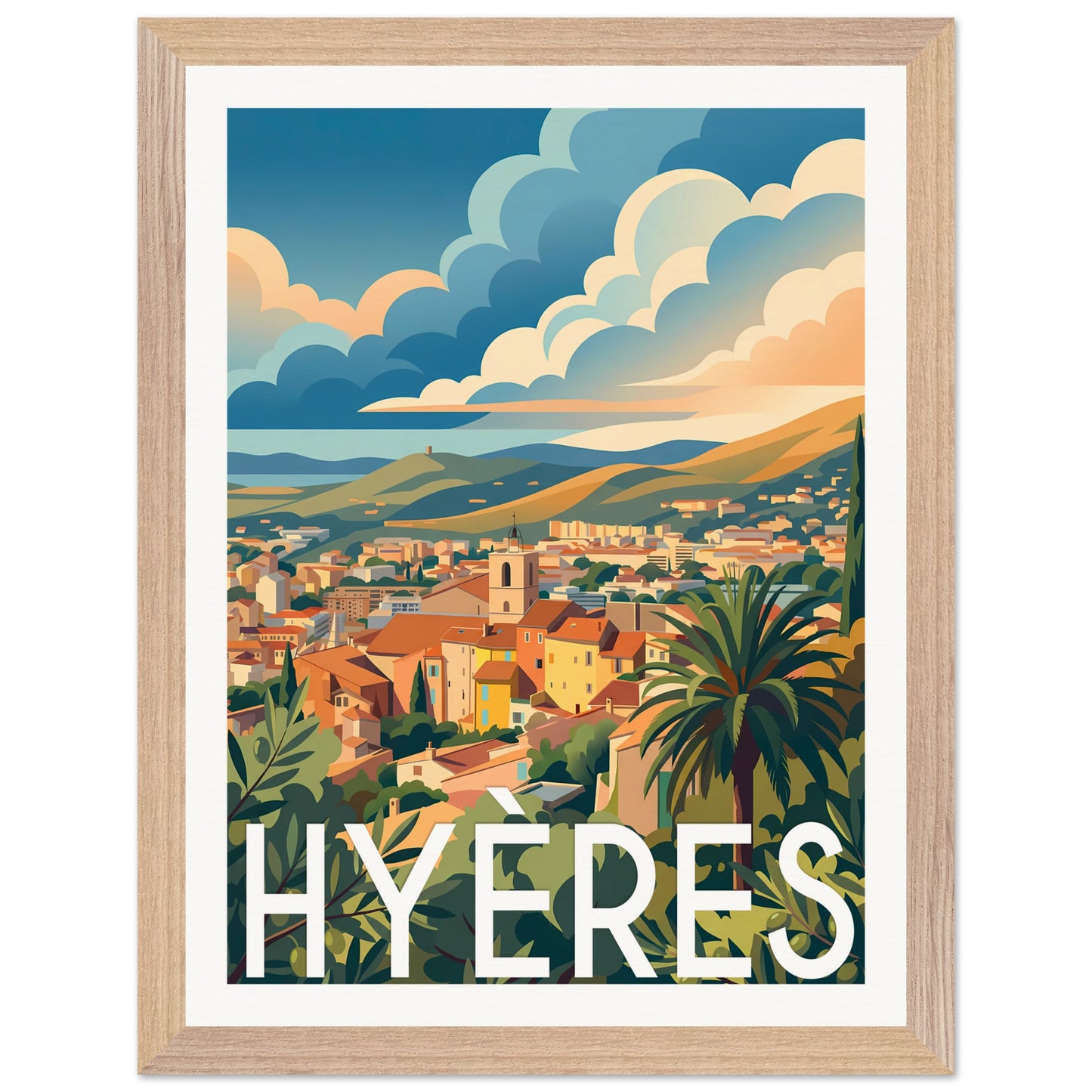 Affiche Hyères - Encadrée, cadre bois 30x40 cm