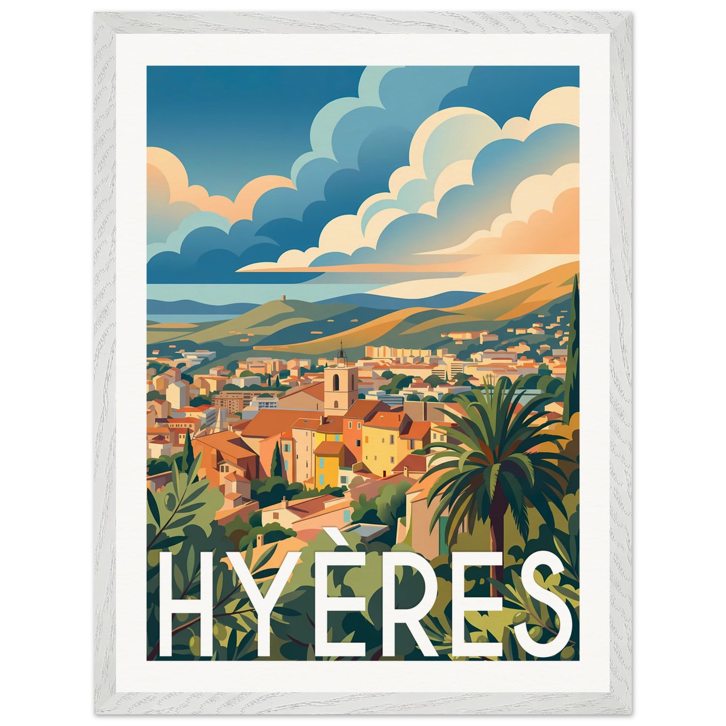 Affiche Hyères - Encadrée, cadre blanc 45x60 cm