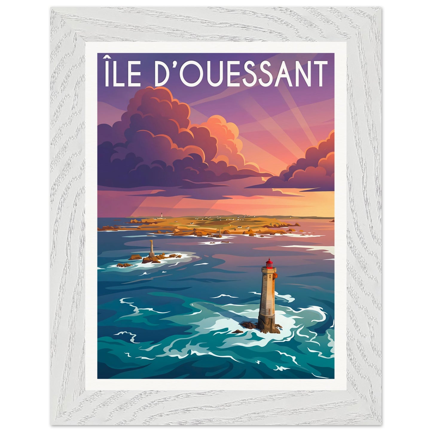 Affiche Île d'Ouessant - Encadrée, cadre blanc 15x20 cm