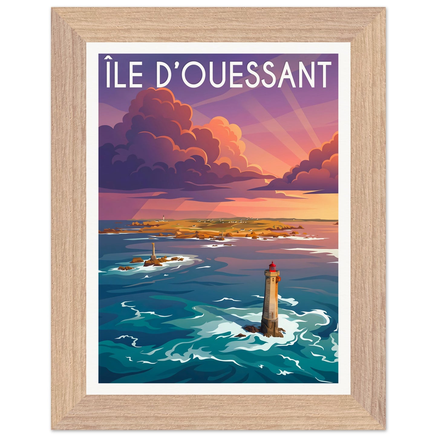 Affiche Île d'Ouessant - Encadrée, cadre bois 15x20 cm