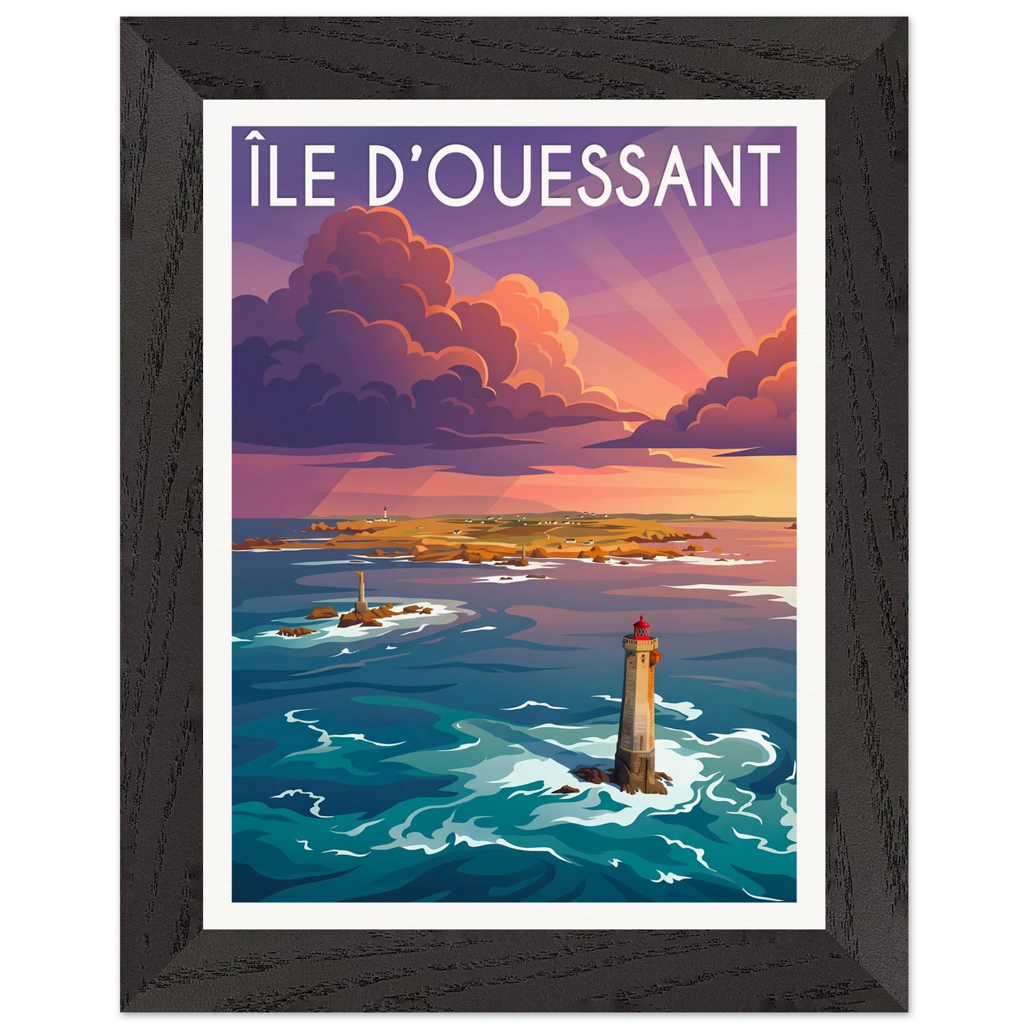 Affiche Île d'Ouessant - Encadrée, cadre noir 15x20 cm