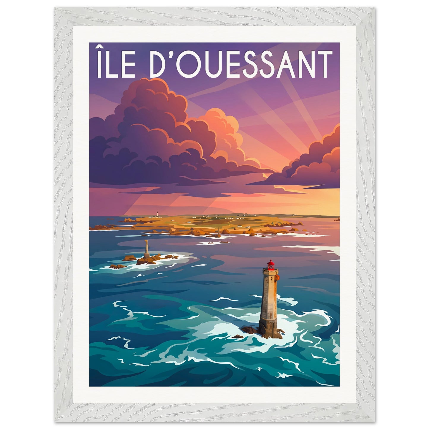Affiche Île d'Ouessant - Encadrée, cadre blanc 30x40 cm