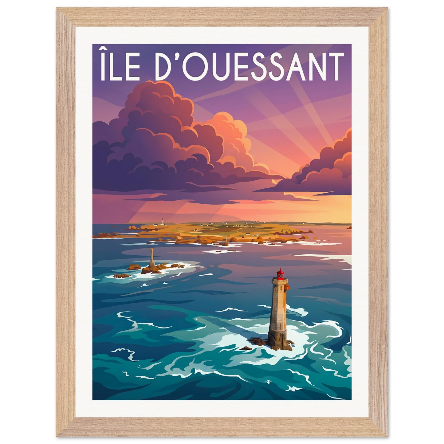 Affiche Île d'Ouessant - Encadrée, cadre bois 30x40 cm