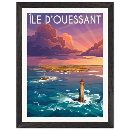 Affiche Île d'Ouessant - Encadrée, cadre noir 30x40 cm