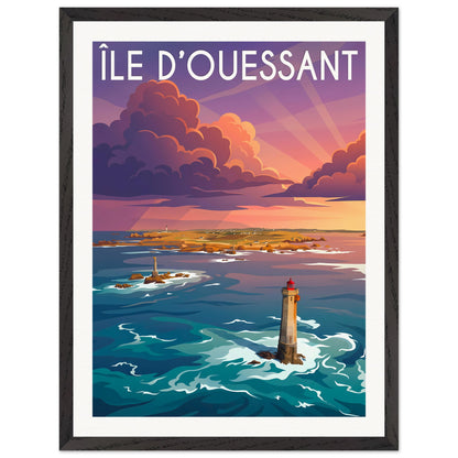 Affiche Île d'Ouessant - Encadrée, cadre noir 45x60 cm