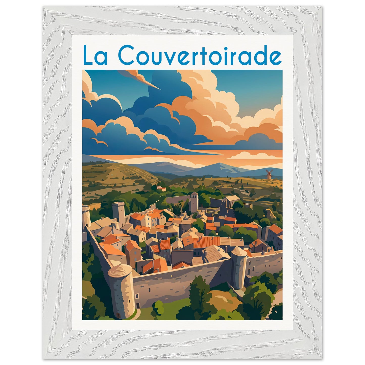 Affiche La Couvertoirade - Encadrée, cadre blanc 15x20 cm