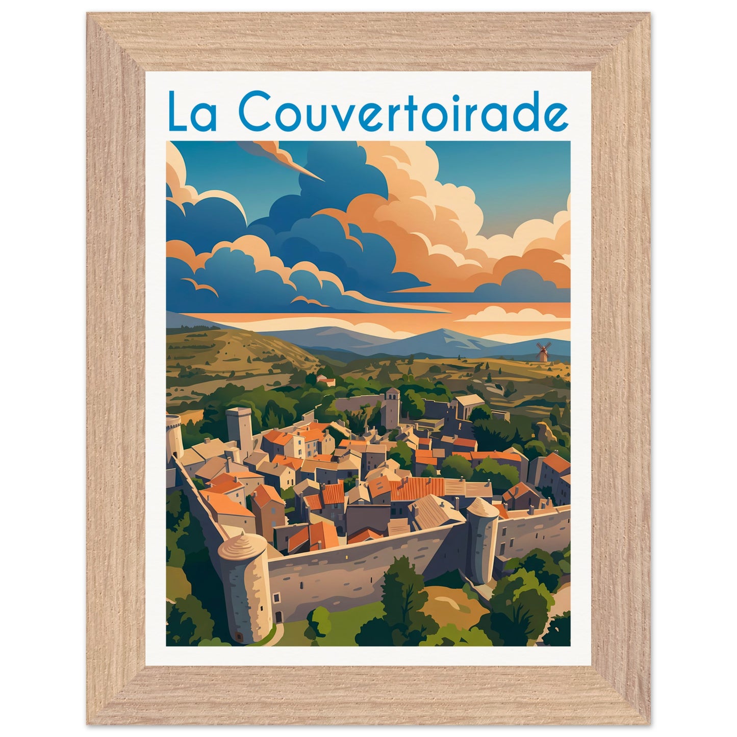 Affiche La Couvertoirade - Encadrée, cadre bois 15x20 cm