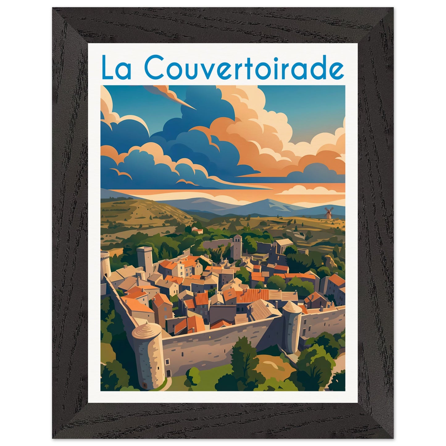 Affiche La Couvertoirade - Encadrée, cadre noir 15x20 cm
