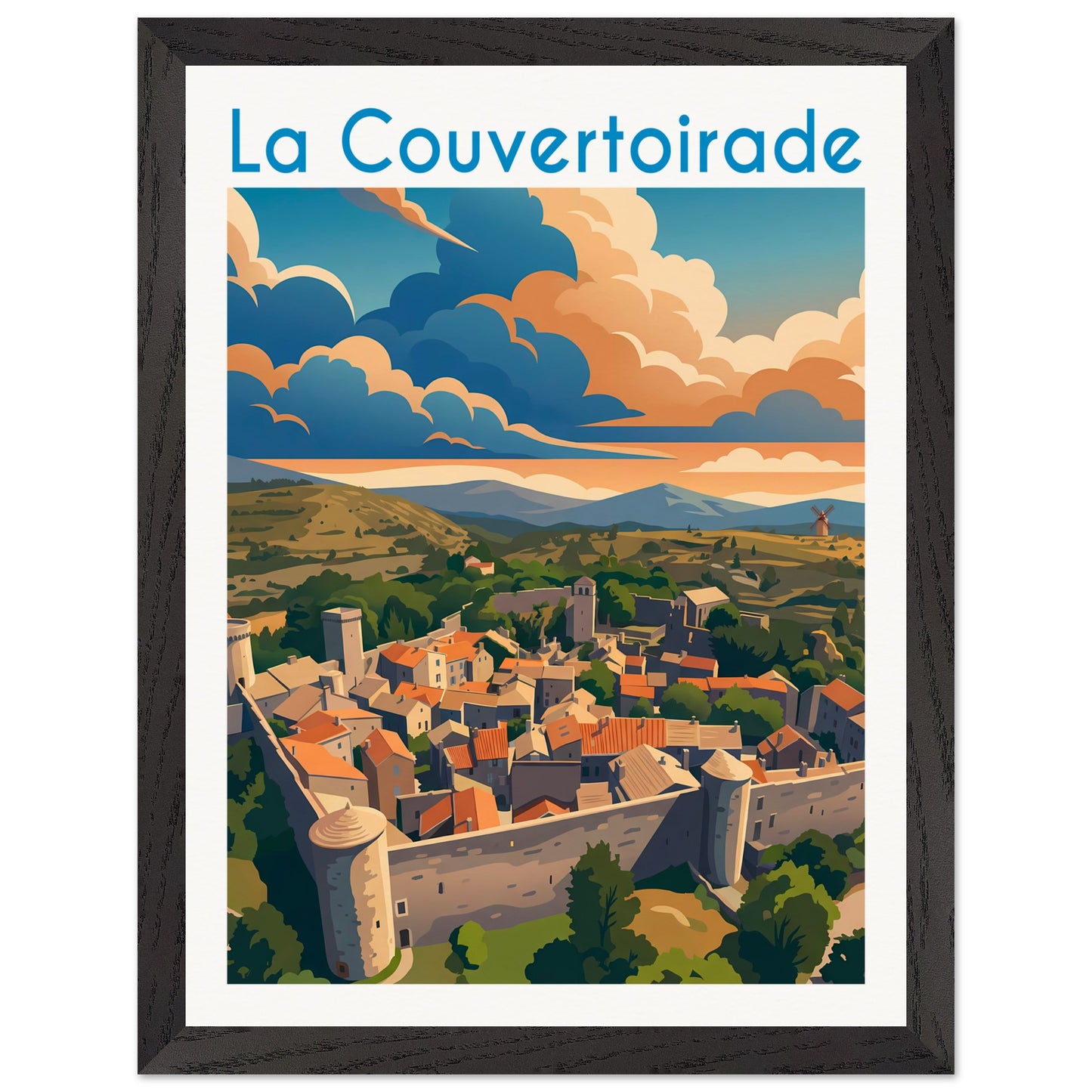 Affiche La Couvertoirade - Encadrée, cadre noir 30x40 cm