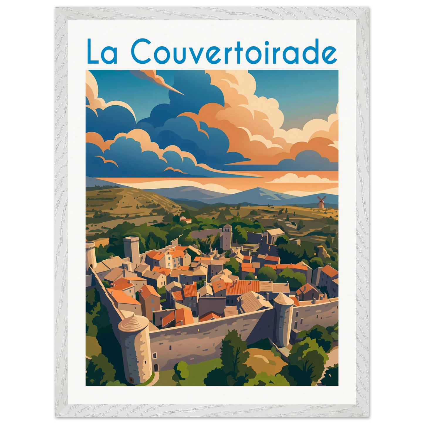 Affiche La Couvertoirade - Encadrée, cadre blanc 45x60 cm