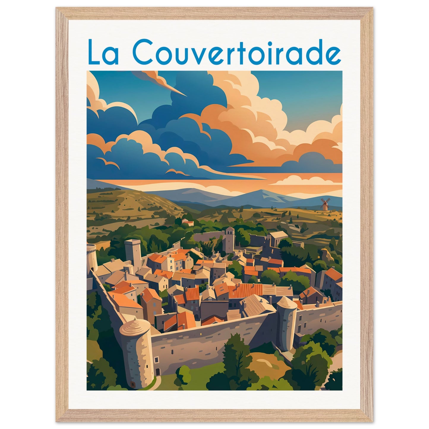 Affiche La Couvertoirade - Encadrée, cadre bois 45x60 cm