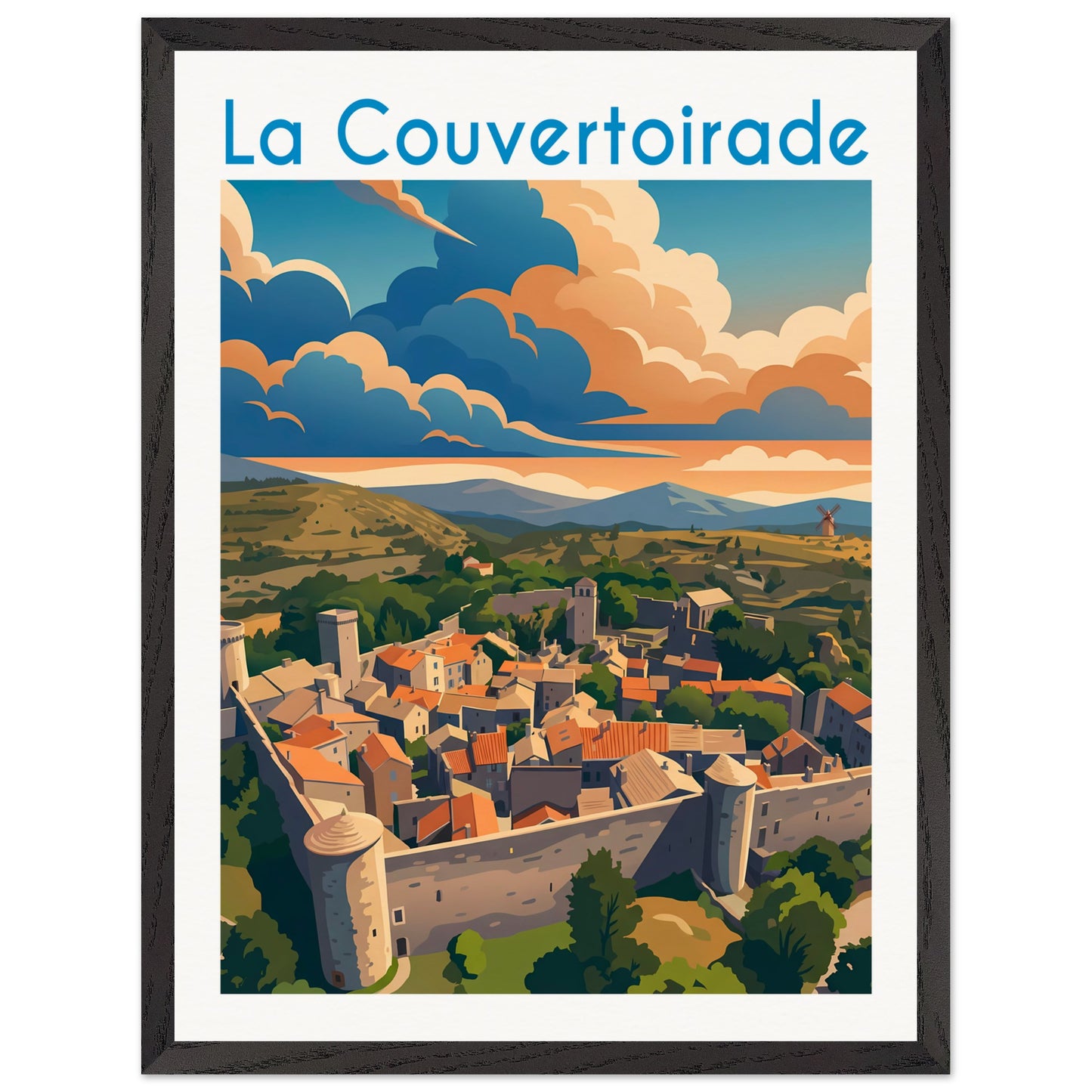 Affiche La Couvertoirade - Encadrée, cadre noir 45x60 cm