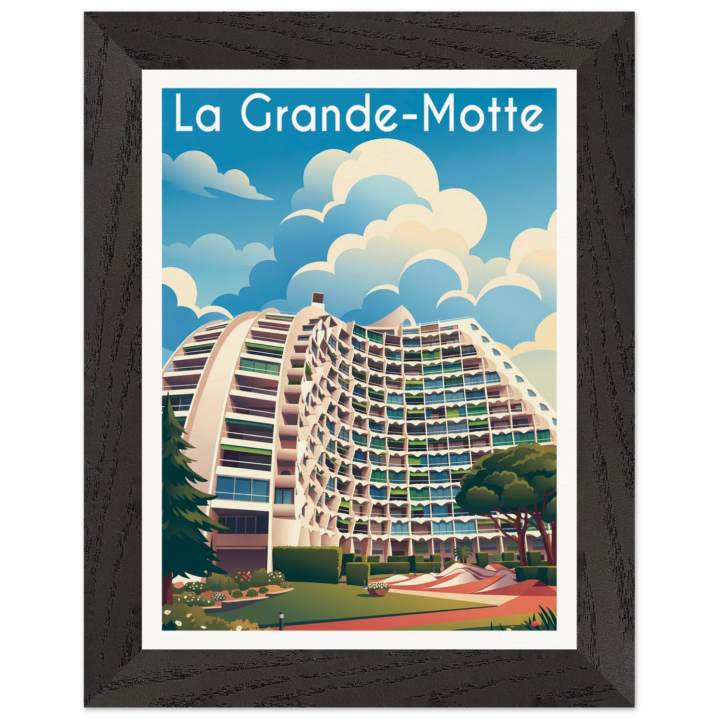 Affiche La Grande Motte - Encadrée, cadre noir 15x20 cm