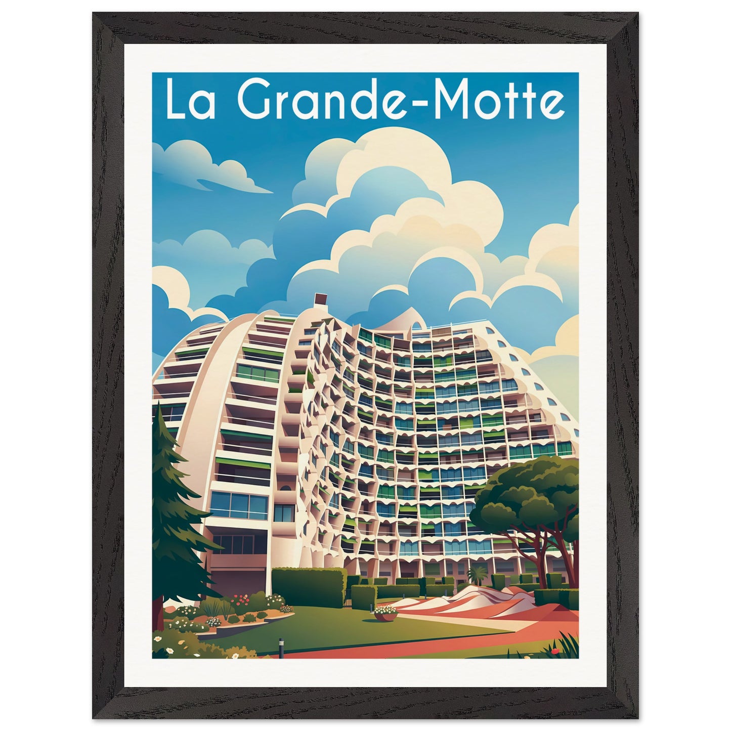 Affiche La Grande Motte - Encadrée, cadre noir 30x40 cm