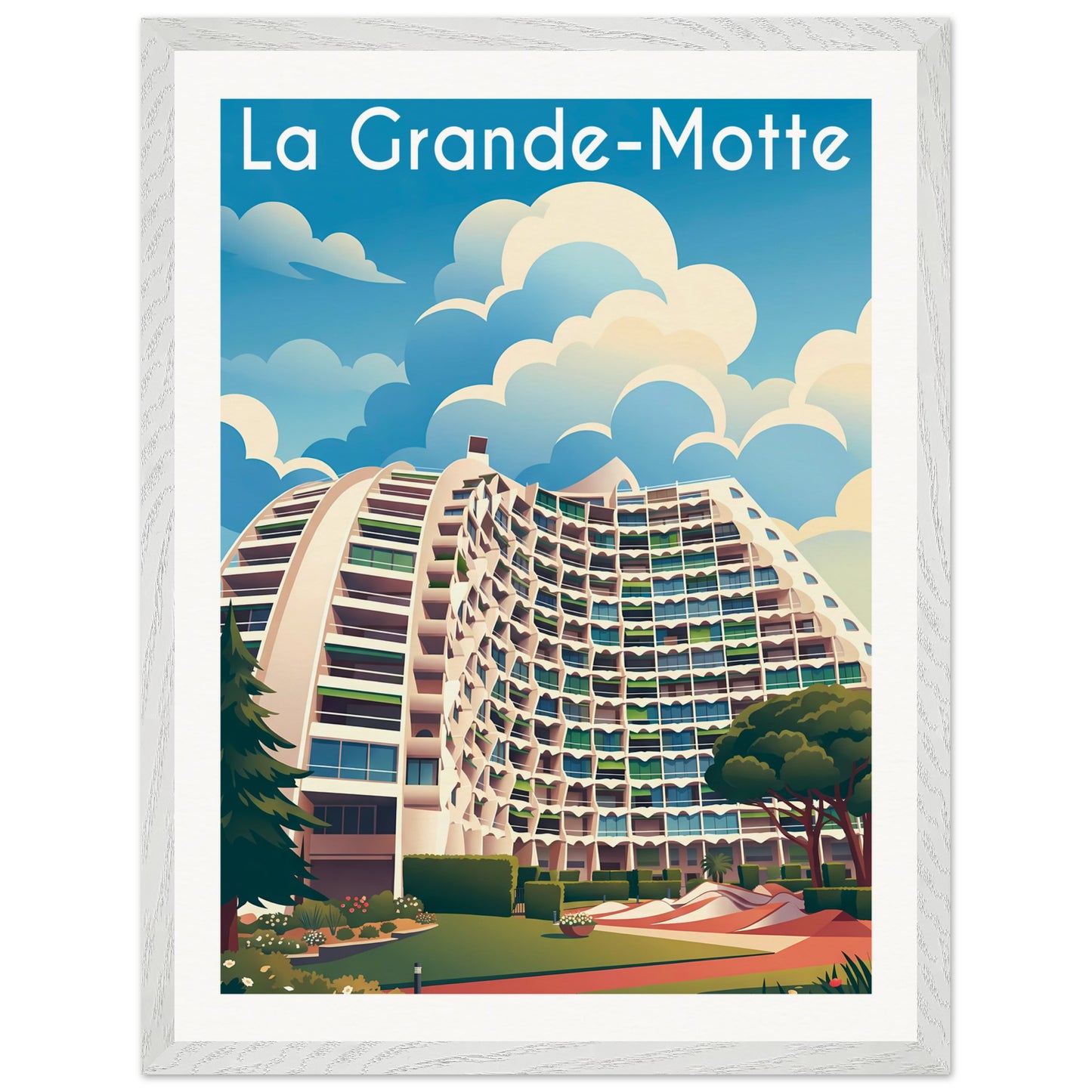 Affiche La Grande Motte - Encadrée, cadre blanc 45x60 cm
