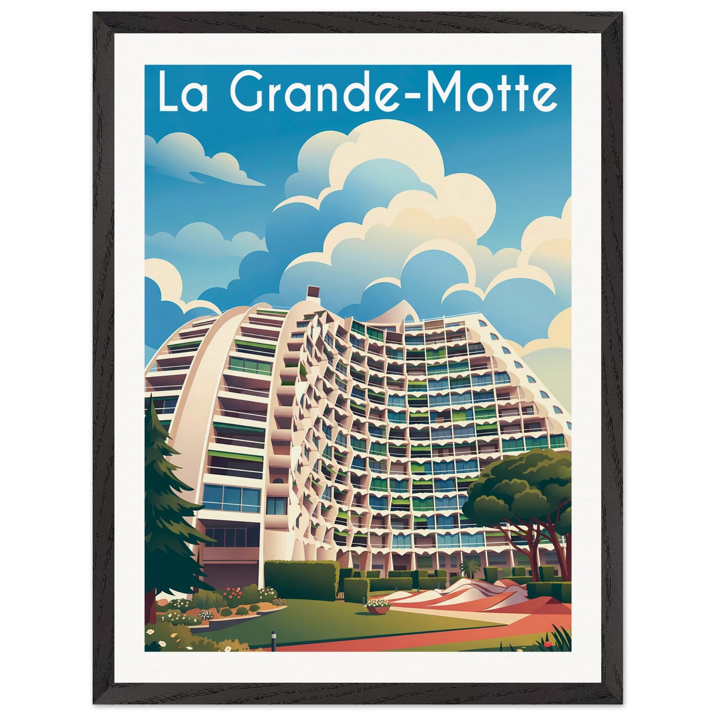 Affiche La Grande Motte - Encadrée, cadre noir 45x60 cm