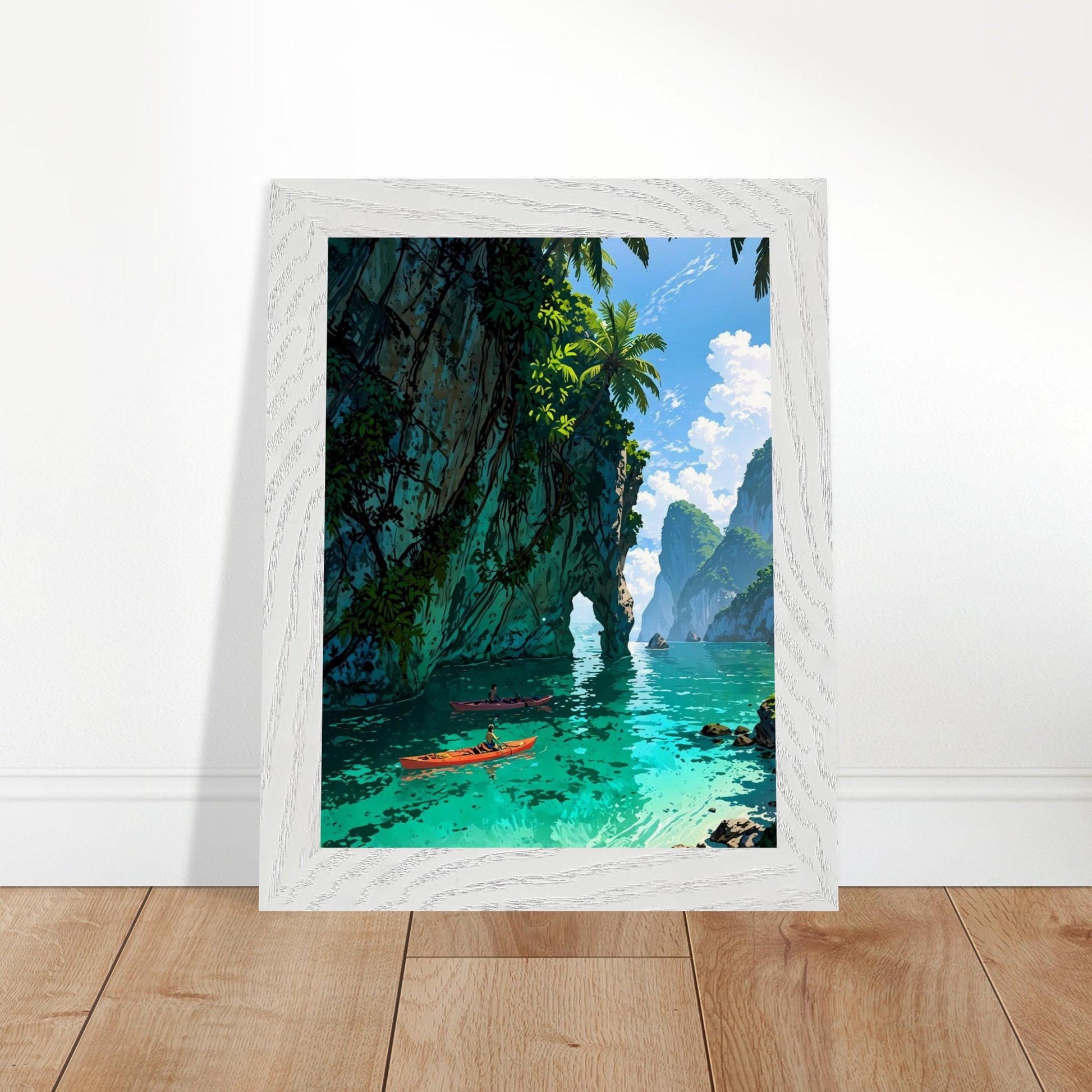Affiche Lagune de Thaïlande Encadrée, cadre blanc 15x20 cm