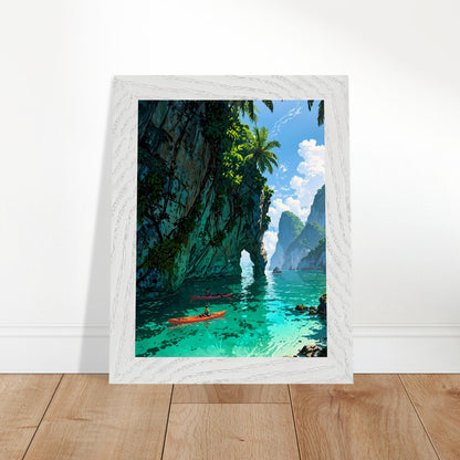 Affiche Lagune de Thaïlande Encadrée, cadre blanc 15x20 cm